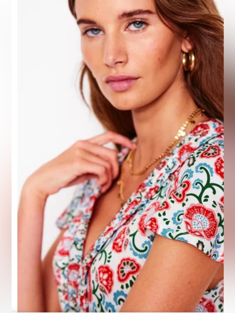 Boden Nicola Jersey Tea Dress Ivory Floral Garden Vine Ruffle Midi Sz 16-18L NEW - Picture 6 of 10